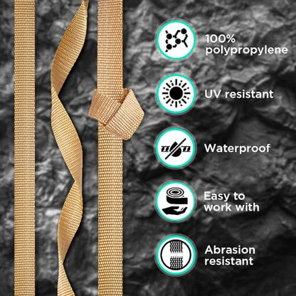 TECEUM Webbing Strap, 3/4" to 2", 10-50 Yds, Multi-Color Heavy Duty Tape - color: Caramel, size: 2"- 25 yards