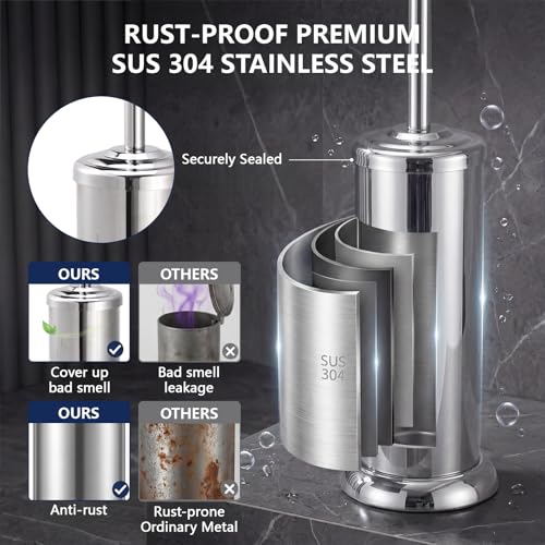 Stainless Steel Toilet Bowl Brush and Holder Set for Bathroom Long Handle - color: Chrome