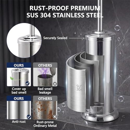Stainless Steel Toilet Bowl Brush and Holder Set for Bathroom Long Handle - color: Chrome