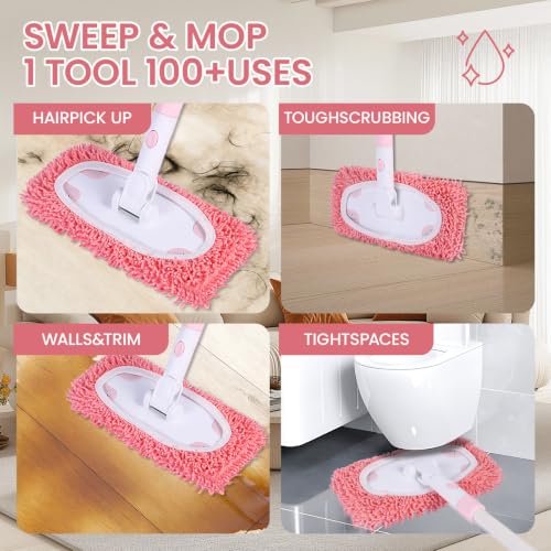 Wet Dry Sweeper Mop with 4 Washable Microfiber Pads - color: Pink