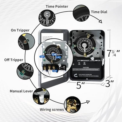 T101 Mechanical Timer Switch, 120 VAC 2HP 40A SPST Electromechanical Timers - style: T101