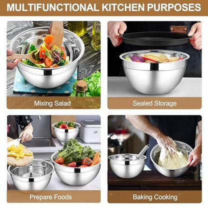LIANYU 6 PCS Mixing Bowls with Lid Set, Size 7 & 3.5 & 2.5 & 2 & 1.5 & 1QT - color: Khaki, style: Atlas Base with Airtight Lids