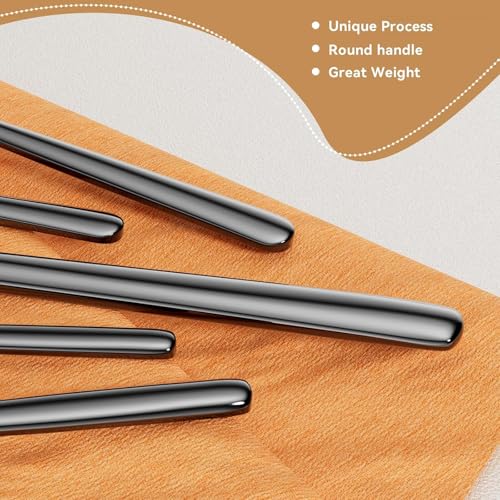 Oval Black 20-Piece Silverware Set, Forged Stainless Steel Flatware Set with European Design, Modern Cutlery Set, Service for 4, Dishwasher Safe
