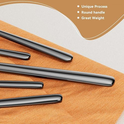 Oval Black 20-Piece Silverware Set, Forged Stainless Steel Flatware Set with European Design, Modern Cutlery Set, Service for 4, Dishwasher Safe