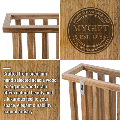 MyGift 11 Inch Acacia Wood Wall Magazine Rack, File Folder Holder