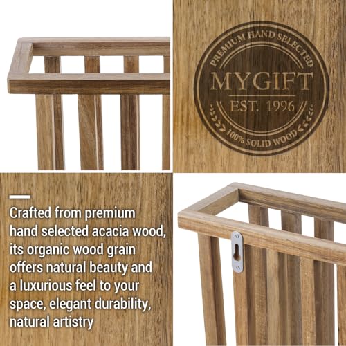 MyGift 11 Inch Acacia Wood Wall Magazine Rack, File Folder Holder