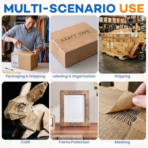 3 Pack Heavy Duty Paper Packing Tape,2 Inch Wide (1.89 in x 55 Yds),Eco Friendly & Biodegradable, Writable & Uncoated Brown Packing Tape Great for Packaging, Shipping, and Moving - size: 3