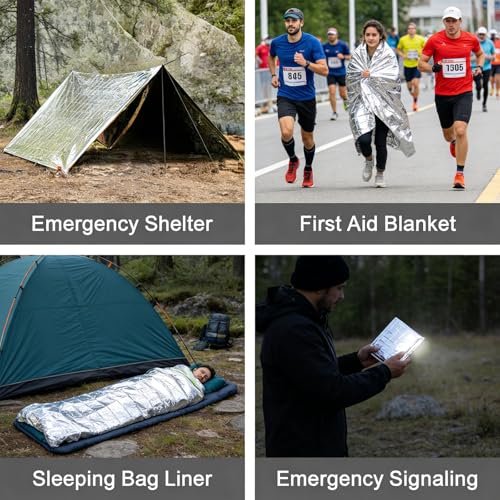 4 Pack Emergency Mylar Blanket, 82x62 in Reflective Aluminum Foil Survival Kit, Outdoor Camping Thermal Space Blankets for Hiking Bug Out Bag Marathons X-Sport Climb, Silver - color: Silver