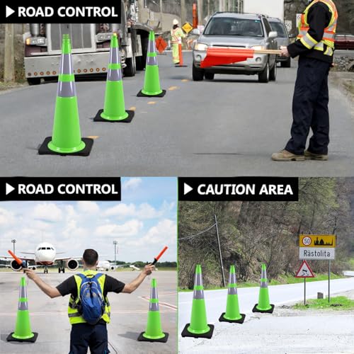 BESEA 6 Pack 28 Inch Green Traffic Cones with Wide Weighted Base - size: 28 inch