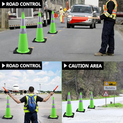 BESEA 6 Pack 28 Inch Green Traffic Cones with Wide Weighted Base - size: 28 inch