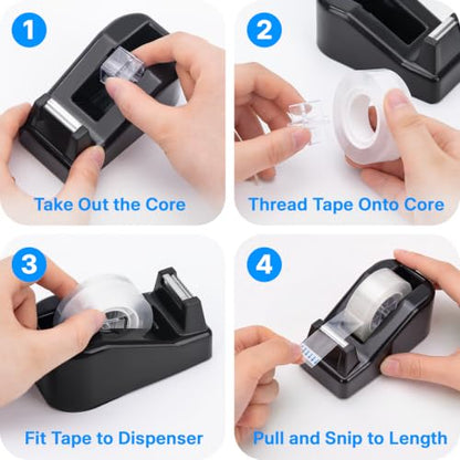 OWLKELA Lightweight Desktop Tape Dispenser, Black, 1 Pack - color: Black, size: 1 Pcs