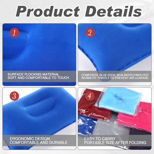 Geelin 12 Pack Inflatable Travel Pillow Squared Flocked Fabric Air Pillow Ultralight, Compact and Comfortable for Traveling, Camping, Hiking, Napping, Desk Rest, Neck Lumbar Support(13.39" × 8.66") - size: 13.39" × 8.66"