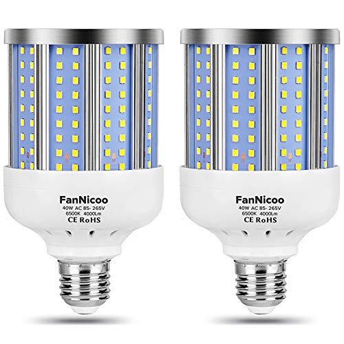2 Pack 280W Equivalent LED Corn Light Bulb, 4000 Lumen 6500K Cool White Daylight 40W LED Corn Lamp,E26/E27 Medium Base,for Indoor Outdoor Warehouse Garage Basement Backyard Factory Barn and Many Area
