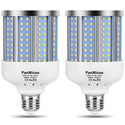 2 Pack 280W Equivalent LED Corn Light Bulb, 4000 Lumen 6500K Cool White Daylight 40W LED Corn Lamp,E26/E27 Medium Base,for Indoor Outdoor Warehouse Garage Basement Backyard Factory Barn and Many Area
