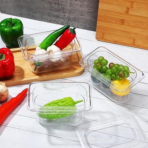 Sunnyray 6 Set Plastic Food Pans, 1/9 Size Square Containers, 4 Inch Deep