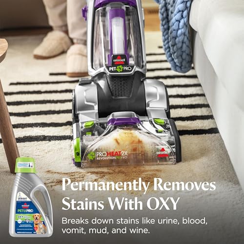 Bissell PET PRO OXY Urine Eliminator with Febreze Carpet Deep Clean Solution, with StainProtect Technology, for use in leading upright carpet cleaners, 48oz, Our best formula for pet messes & odors - size: 48 Fl Oz (Pack of 1), style: Pet Pro Oxy with Feb