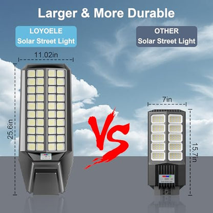 loyoele 900000LM 10000W Solar Street Lights Outdoor – LED Solar Light with Motion Detection, Dusk to Dawn, Weatherproof, Ideal for Security Lighting in Driveways and Parking Lots (2 Pack) - size: L-10000-2 Pack