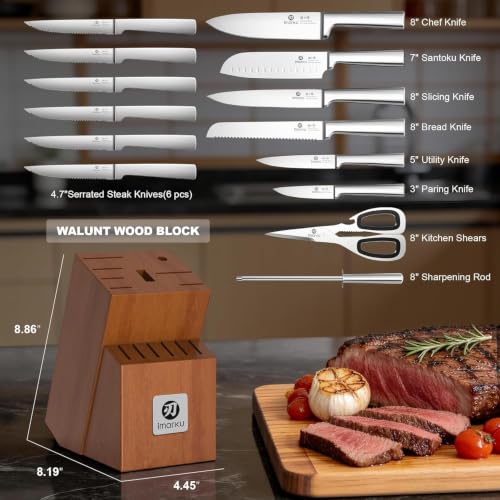 imarku 15-Piece Knife Block Set Built-in Sharpener, Santoku for kitchen - color: Chestnut Brown