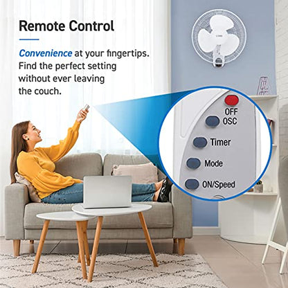 Commercial Cool 16 inch Wall Fan with Remote, White (CCFWR16W) - size: 16 Inch White Wall Fan