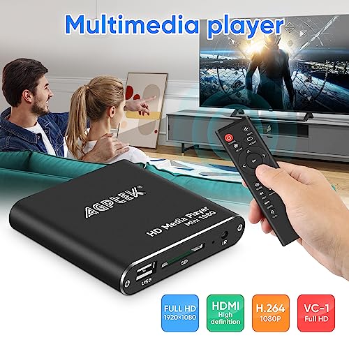 HDMI Media Player with One More AV Cable, Black Mini 1080p Full-HD Ultra HDMI Digital Media Player for -MKV/RM- HDD USB Drives and SD Cards