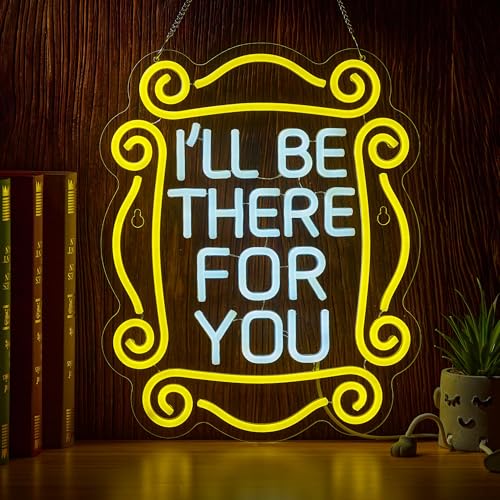 Friends TV Show Neon Sign I'll Be There for You Neon Signs Monica's Door LED Lights Friends gifts for Wall Decor with Dimmer for Birthday Gifts Party Day Decor 17 * 13 inch (White Yellow) - color: White Yellow