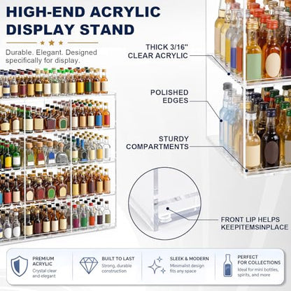 Cinnvoice Mini Liquor 50ml Bottles Retail Display Case with Lock and Adjustable Dividers, 23.6"w x 24.4"h x 12"d Clear Commercial Acrylic Countertop Rack for 50ml Nips, Airplane Shot Bottle & Pos Item - style: Commercial