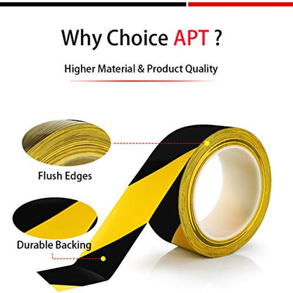 APT Premium Durable Black & Yellow Striped Safety Marking Tape (2 Rolls of 2" x 99Ft (33 Yds)) Hazard Caution& Warning, Social Distancing, Warehouse & Gym Floor - color: Yellow / Black, size: 2 Inch, 2 Rolls