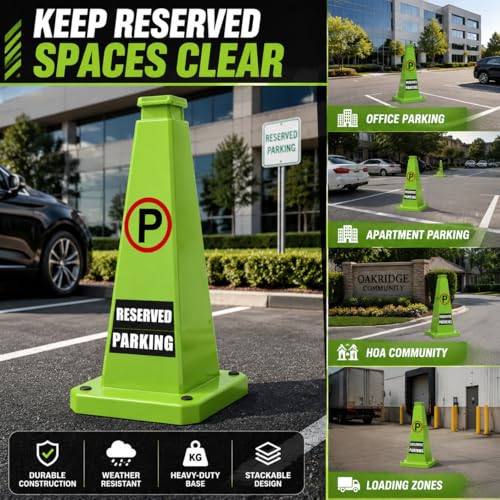 BESEA Reserved Parking Cones 3 Pack, 36 Inch Green Weighted Parking Cones - color: Green, size: 36INCH With Caution Sign