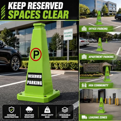 BESEA Reserved Parking Cones 3 Pack, 36 Inch Green Weighted Parking Cones - color: Green, size: 36INCH With Caution Sign