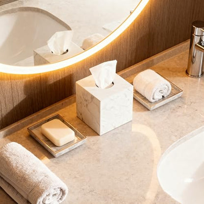 Natural Marble Tissue Box Holder Cover, Square Cube Tissue Box Holder with Open Bottom for Bathroom Vanity Tops, Bedroom Dressers, Kitchen Countertop, White Tissue Box(NS021) - color: White