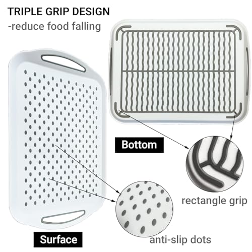 Large Non Slip Serving Tray with Handles Food Trays for eating on Couch serving tray with Surface Grippy Dots Rectangle Non-Toxic Dishwasher Safe tray for Breakfast Dinner Snack White,1-PCS - color: 1-white