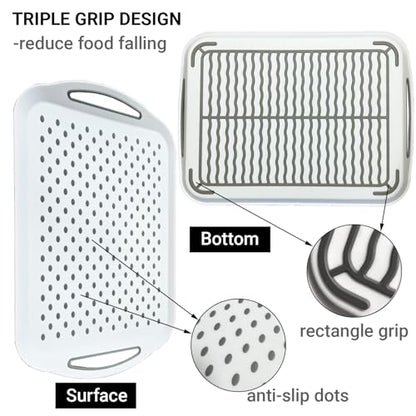 2PCS Large Non Slip Serving Tray with Handles Food Trays for Eating on Couch TV Lap Tray with Silicone Grippy Dots for Breakfast Dinner, Set of 2, White - color: 2-white