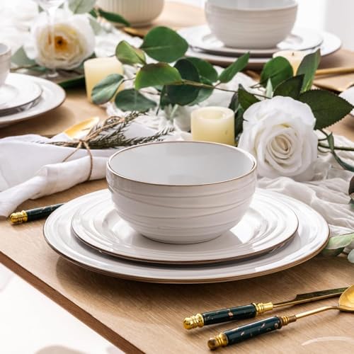 GBHOME Ceramic Dinnerware Sets of 8,24 pcs Plates and Bowls Sets Dishes - color: Pearl White-Wave, size: Service for 8 (24 pcs)