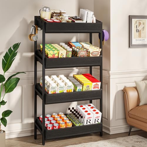 Tribesigns 4-Tier Retail Display Rack Stand, Wooden Snack Candy Rack, Heavy-Duty Wood Metal Concession Stands, Storage Shelf Organizer for Potato Chip (2, Black) - color: Black