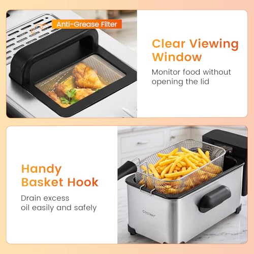 COSTWAY Deep Fryer w/Touch Screen, 3.2-Qt/3L Electric Fryer, 1700W, Silver - color: Silver, size: 3.2 Qt (3 L)