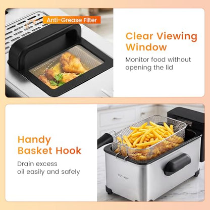 COSTWAY Deep Fryer w/Touch Screen, 3.2-Qt/3L Electric Fryer, 1700W, Silver - color: Silver, size: 3.2 Qt (3 L)