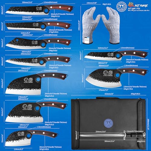 XYJ Professional Serbian Chef Knife Set with Roll Bag - color: Coffee