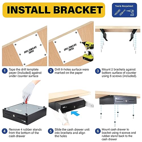 HK SYSTEMS 13" Heavy Duty Black "Push" Open Cash Drawer, 4B5C with Under Counter Mounting Metal bracket - size: 1. 13" Push Black