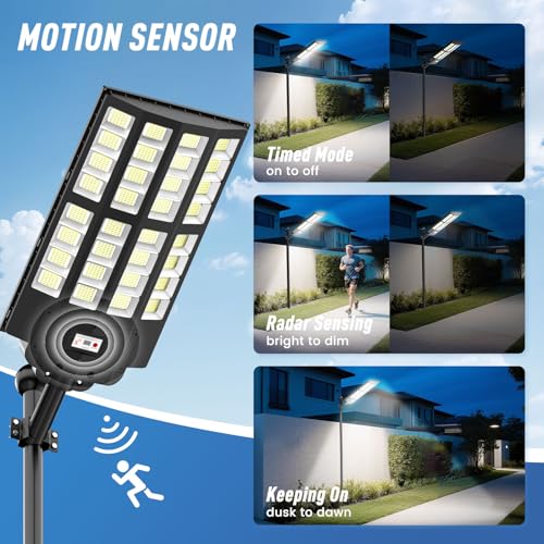 3600W Solar Street Lights Outdoor Waterproof, Solar Lights with Remote Control & Motion Sensor, Pole or Wall Mount, Long Lasting Battery Dusk to Dawn, for Outside Patio Commercial Yard Barn - size: XS