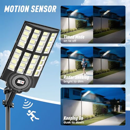 3600W Solar Street Lights Outdoor Waterproof, Solar Lights with Remote Control & Motion Sensor, Pole or Wall Mount, Long Lasting Battery Dusk to Dawn, for Outside Patio Commercial Yard Barn - size: XS