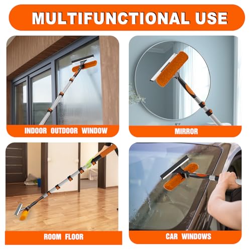 SISUPASSIE 30FT Reach 2-in-1 Window Squeegee, Professional Window Washing Kit with 5-24FT Extension Pole for Home, Indoor Outdoor Squeegee with Rotatable Head for High Windows - size: 24FT