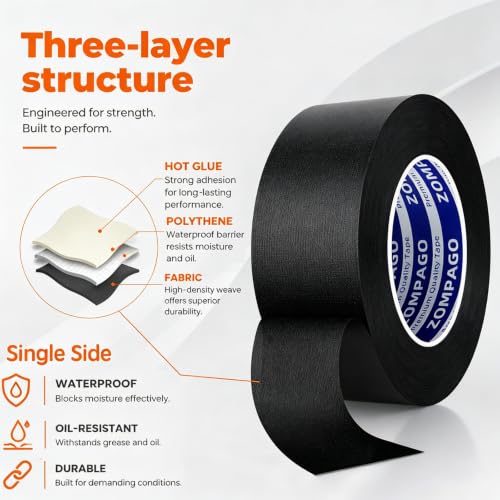 ZOMPAGO Weather Stripping Tape Door Window Seal 2 Roll,1.8 in x 33 FT,Black - size: 2 Roll, 1.8 in x 33 FT, Black