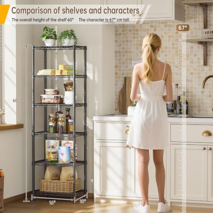 Golpart 6Tier Adjustable Storage Shelves Metal Wire Shelving Standing Shelf - color: Black, size: 6-tier-10"Dx16"Wx63"H