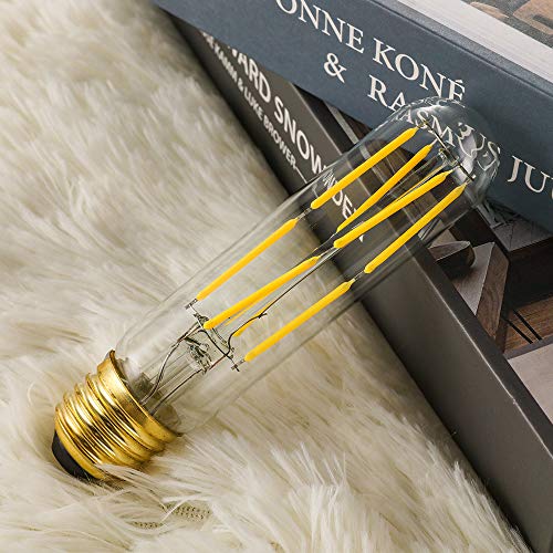 T10 Led Bulb, 8W Dimmable Led Tubular Bulbs, 75-100 Watt Equivalent,850lm, Clear Glass, E26 Base Lamp Bulb, for Cabinet Display Cabinet etc. (4000K Daylight, 6-Pack) - color: 8w=80w-4000k-6p