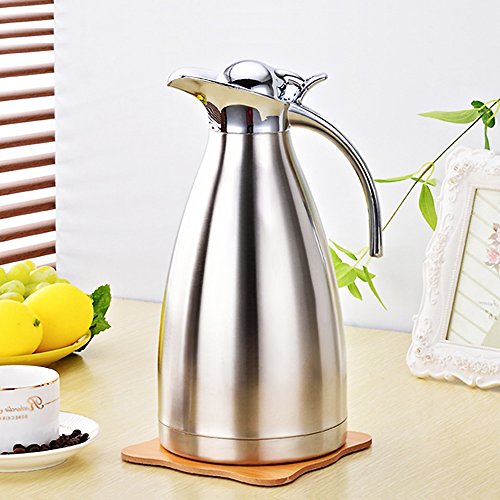 68 Oz Stainless Steel Thermal Carafe - Double Walled Vacuum Insualted Thermos/Carafe with Lid - Coffee/Tea Carafe Heat & Cold Retention - 2 Liter - color: StainlessSteel