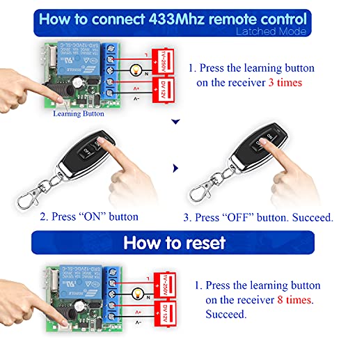 DieseRC 433Mhz Universal Wireless Remote Control Switch DC 12V 1CH RF Relay Receiver Module with 5 Transmitters EV1527 Learning Code Remote Switch - color: 1 Recever and 5 Transmitters