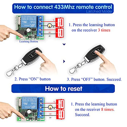 DieseRC 433Mhz Universal Wireless Remote Control Switch DC 12V 1CH RF Relay Receiver Module with 5 Transmitters EV1527 Learning Code Remote Switch - color: 1 Recever and 5 Transmitters