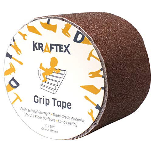 Kraftex Grip Tape [4" x 30ft, Brown] Anti Slip Tape for Stair Runners, Wooden Steps, Stair Nosing, Indoor Stairs, Outdoor Stair Treads, Skateboard