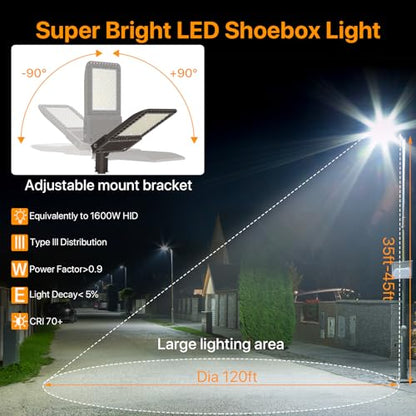 400W LED Parking Lot Light: 60000LM, 150LM/W 5000K Slip Fitter - size: 400W Slip Fitter Mount