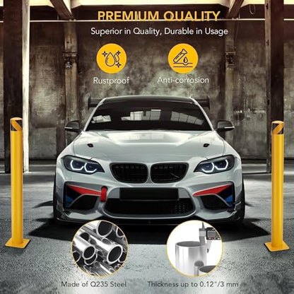 2-Pack 42 Inch Steel Safety Bollards, 4.5 Inch Diameter Parking Bollard Post with 8 Anchor Bolts, Yellow Safety Steel Bollard Post for Driveway Barrier, Traffic Control & Storefront Protection - size: 42 Inch